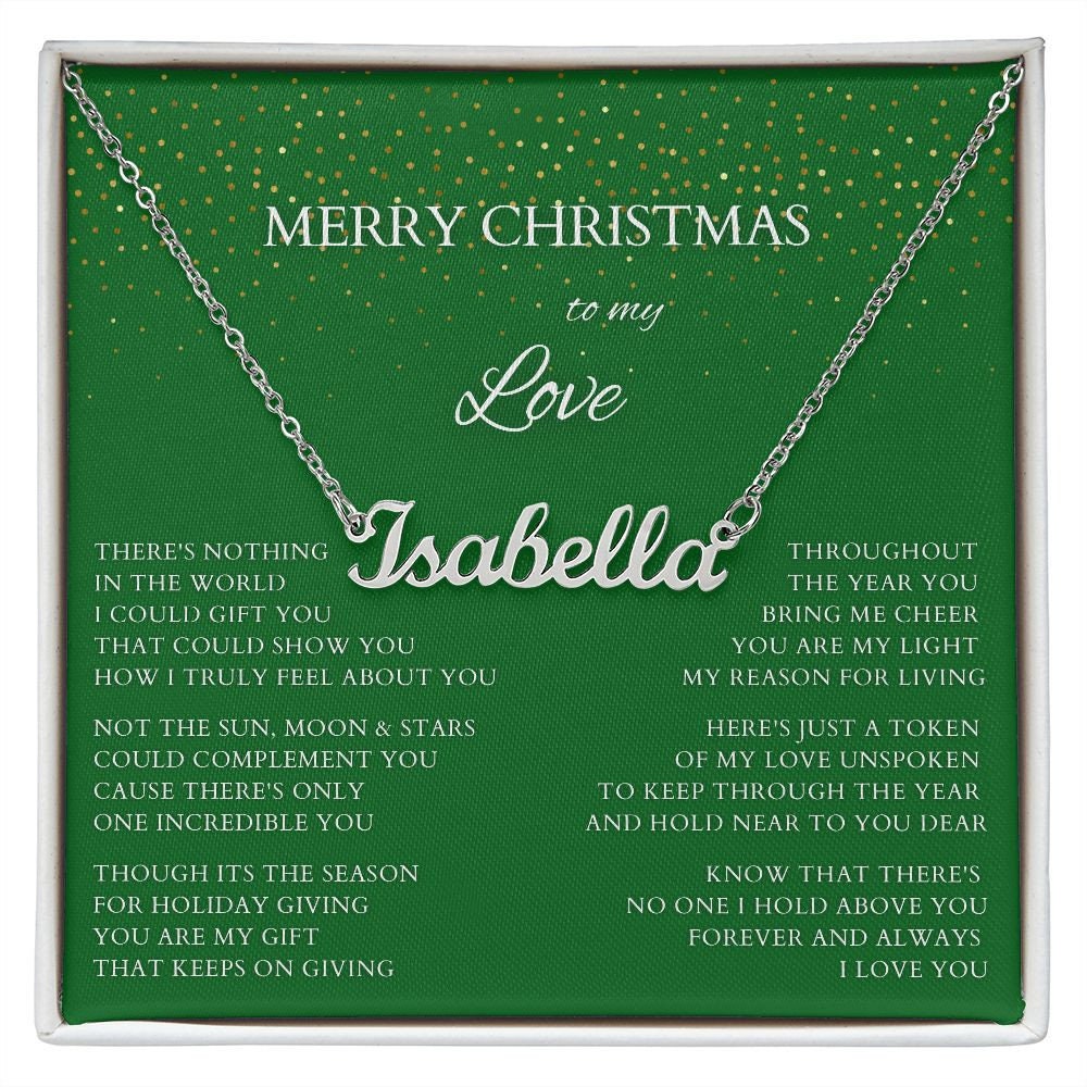 Merry Christmas Name Necklace to My Wife, Holiday Custom Minimalist Necklace with Poem for Love, Lover, Life Partner