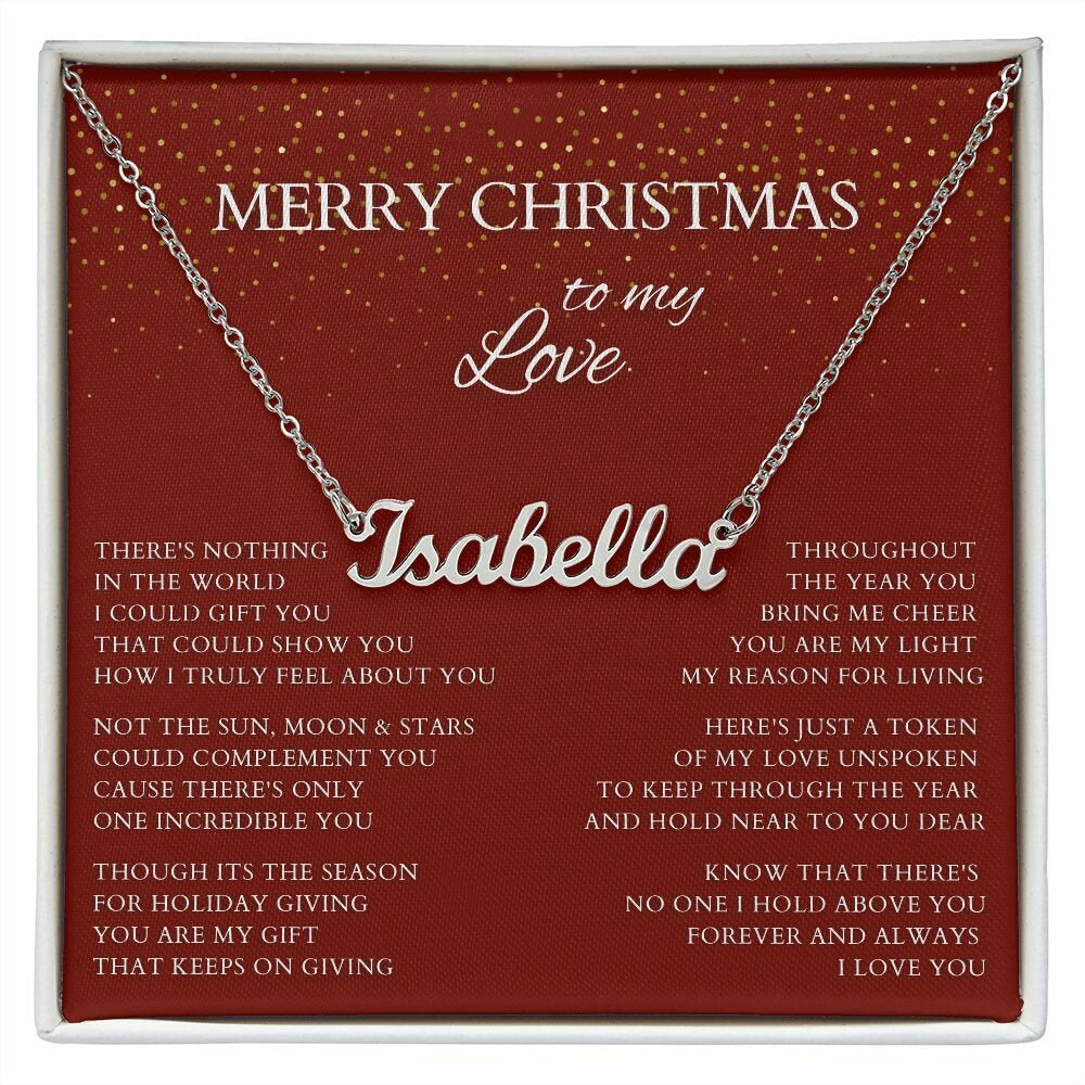 Merry Christmas Name Necklace to My Wife, Holiday Custom Minimalist Necklace with Poem for Love, Lover, Life Partner