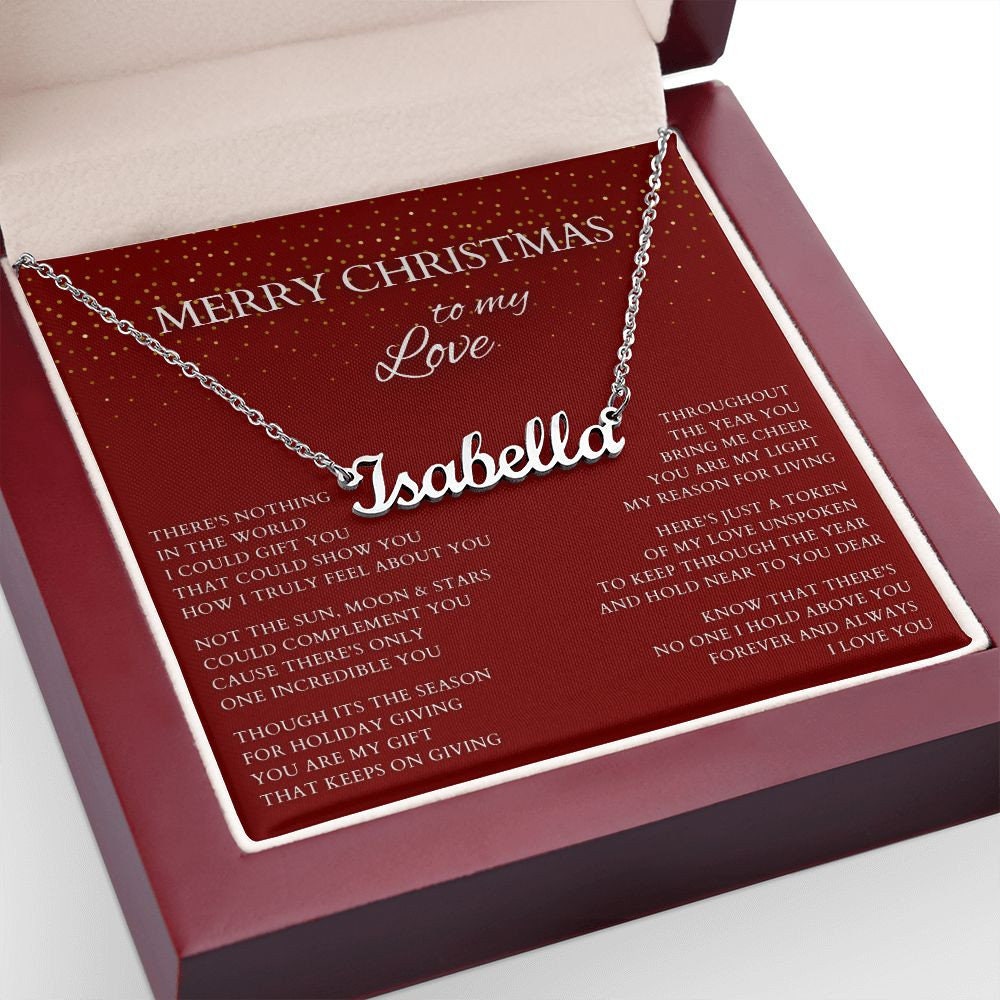 Merry Christmas Name Necklace to My Wife, Holiday Custom Minimalist Necklace with Poem for Love, Lover, Life Partner