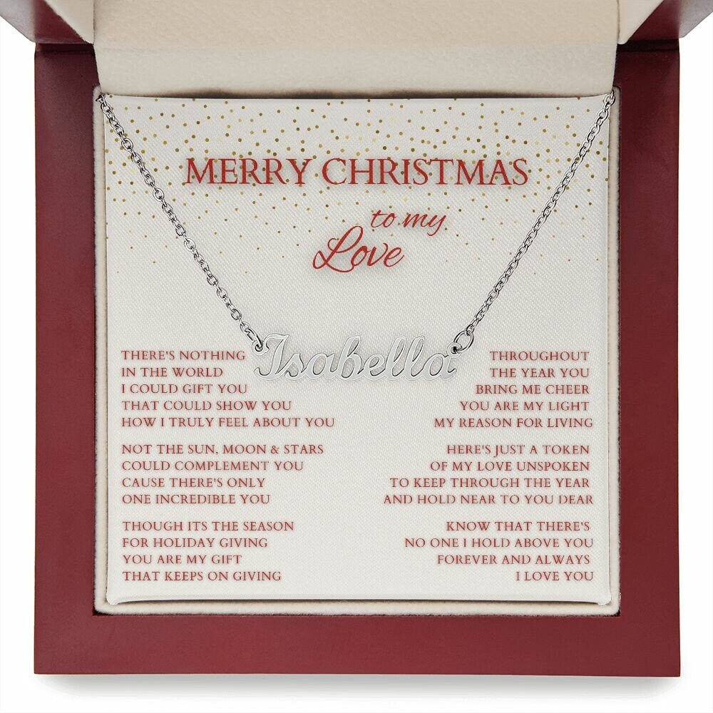 Merry Christmas Name Necklace to My Wife, Holiday Custom Minimalist Necklace with Poem for Love, Lover, Life Partner