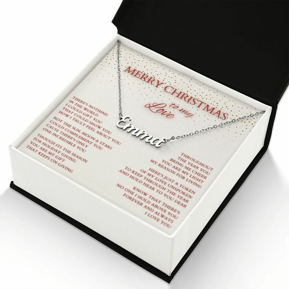Merry Christmas Name Necklace to My Wife, Holiday Custom Minimalist Necklace with Poem for Love, Lover, Life Partner
