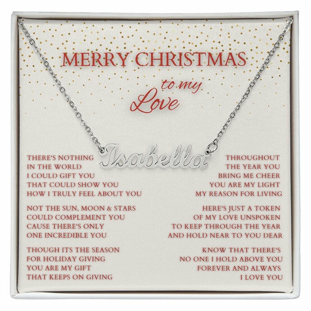 Merry Christmas Name Necklace to My Wife, Holiday Custom Minimalist Necklace with Poem for Love, Lover, Life Partner