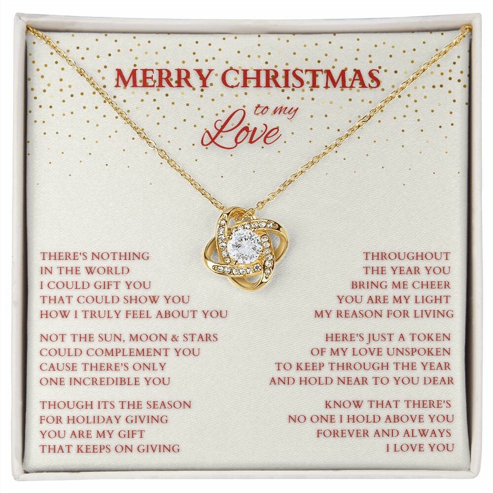 Wife Gift, Merry Christmas to My Love Necklace, Love Knot Christmas Gift for Wife or Lover, Girlfriend Holiday Gift
