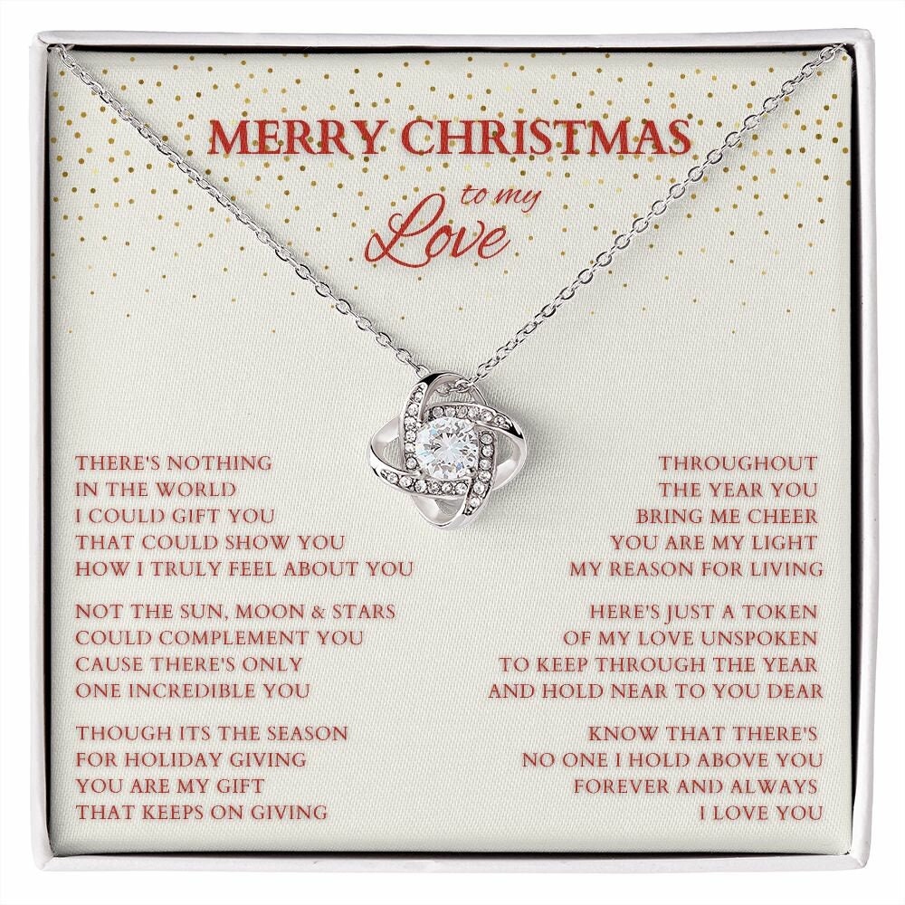 Wife Gift, Merry Christmas to My Love Necklace, Love Knot Christmas Gift for Wife or Lover, Girlfriend Holiday Gift