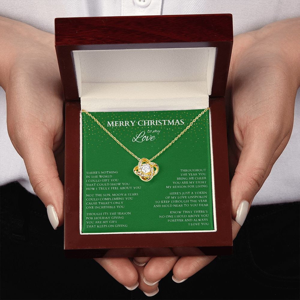 Wife Gift, Merry Christmas to My Love Necklace, Love Knot Christmas Gift for Wife or Lover, Girlfriend Holiday Gift