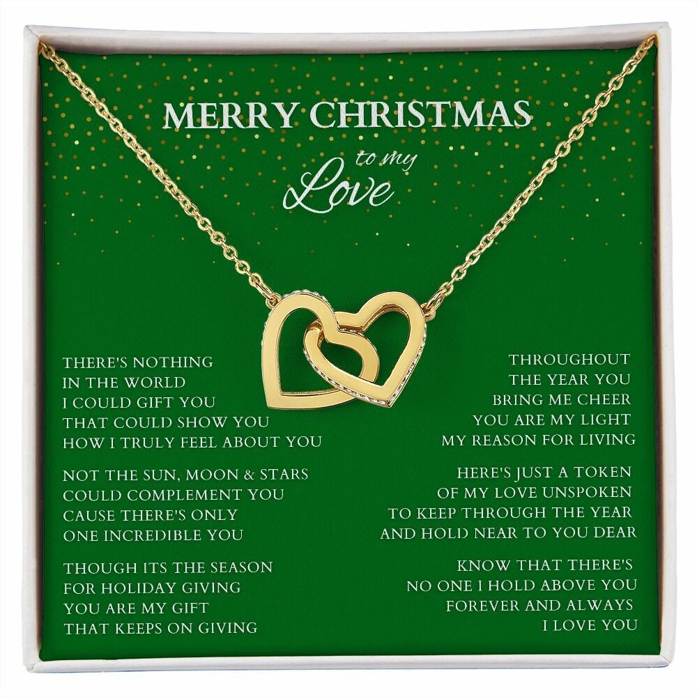 Wife Gift, Merry Christmas to My Love Necklace, Interlocking Hearts Christmas Gift for Wife or Lover or Daughter, Girlfriend Holiday Gift