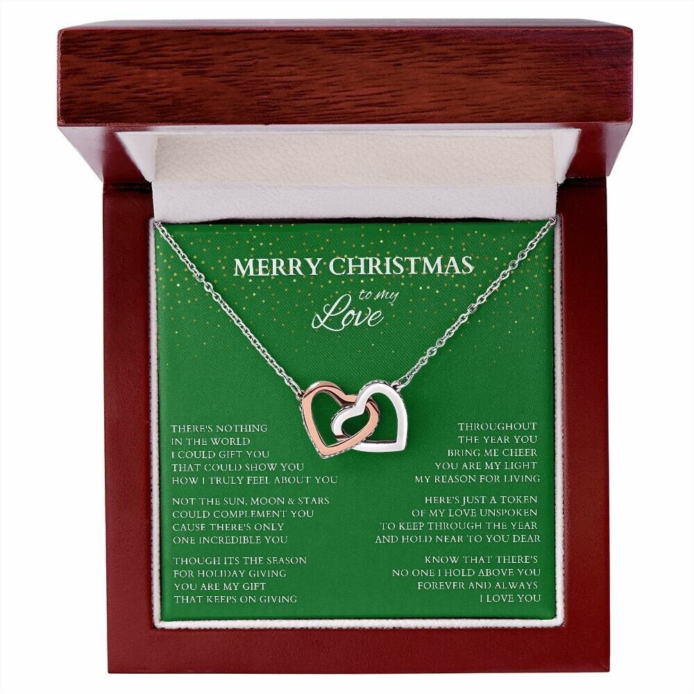 Wife Gift, Merry Christmas to My Love Necklace, Interlocking Hearts Christmas Gift for Wife or Lover or Daughter, Girlfriend Holiday Gift