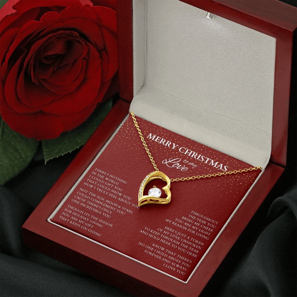 Merry Christmas Love Necklace Gift, Gift for Girlfriend,Holiday Heart Necklace with Poem for Love, Forever Love To Lover, Life Partner Gift