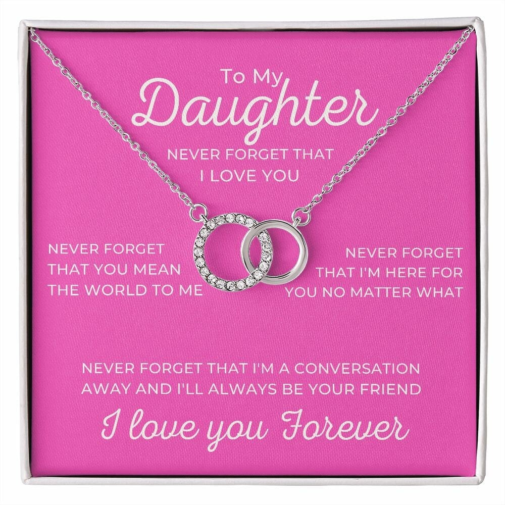 To My Daughter I Love You Forever Perfect Pair Necklace, Double White Gold Interlocking Circles Minimalist Gift