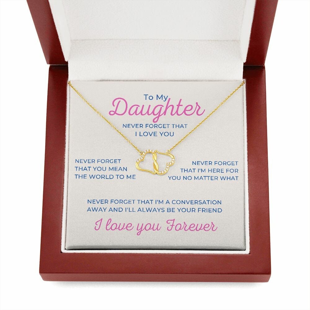 To My Daughter I love you Forever Diamond And Gold Necklace Interlocking Hearts Everlasting Love