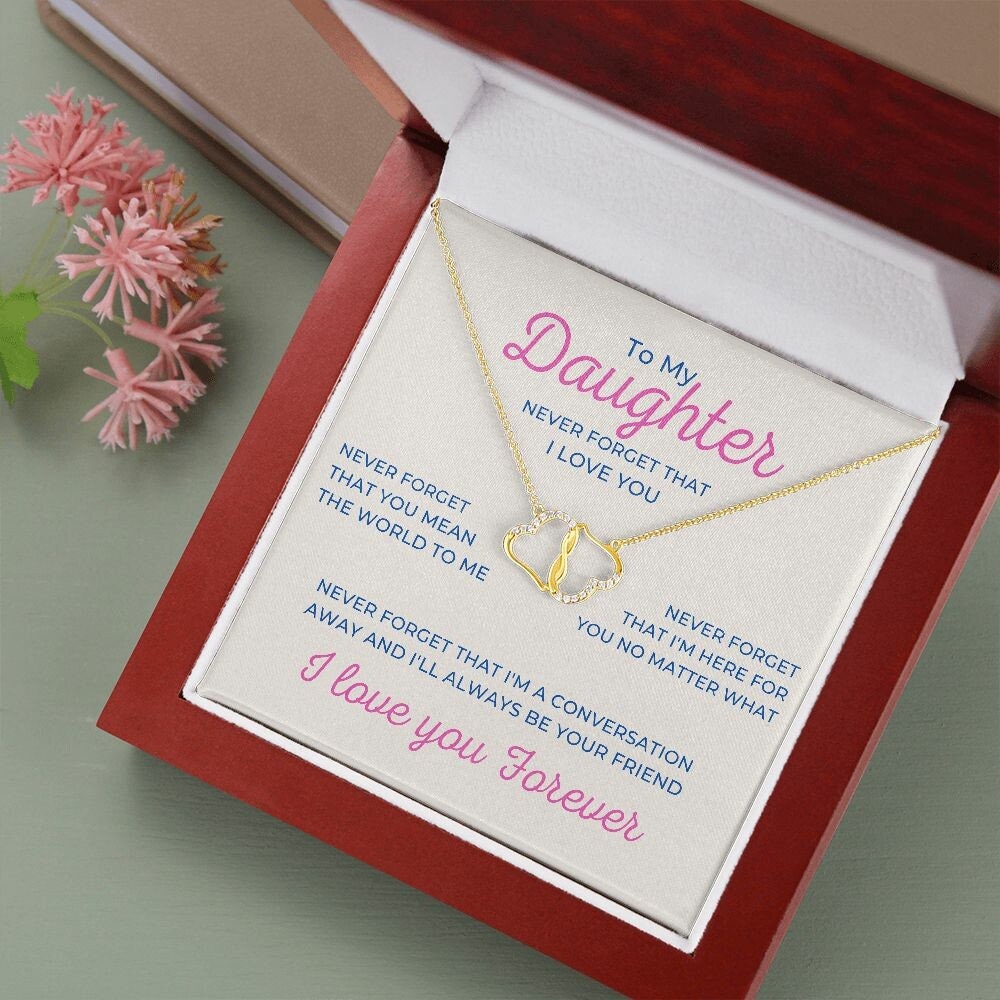 To My Daughter I love you Forever Diamond And Gold Necklace Interlocking Hearts Everlasting Love