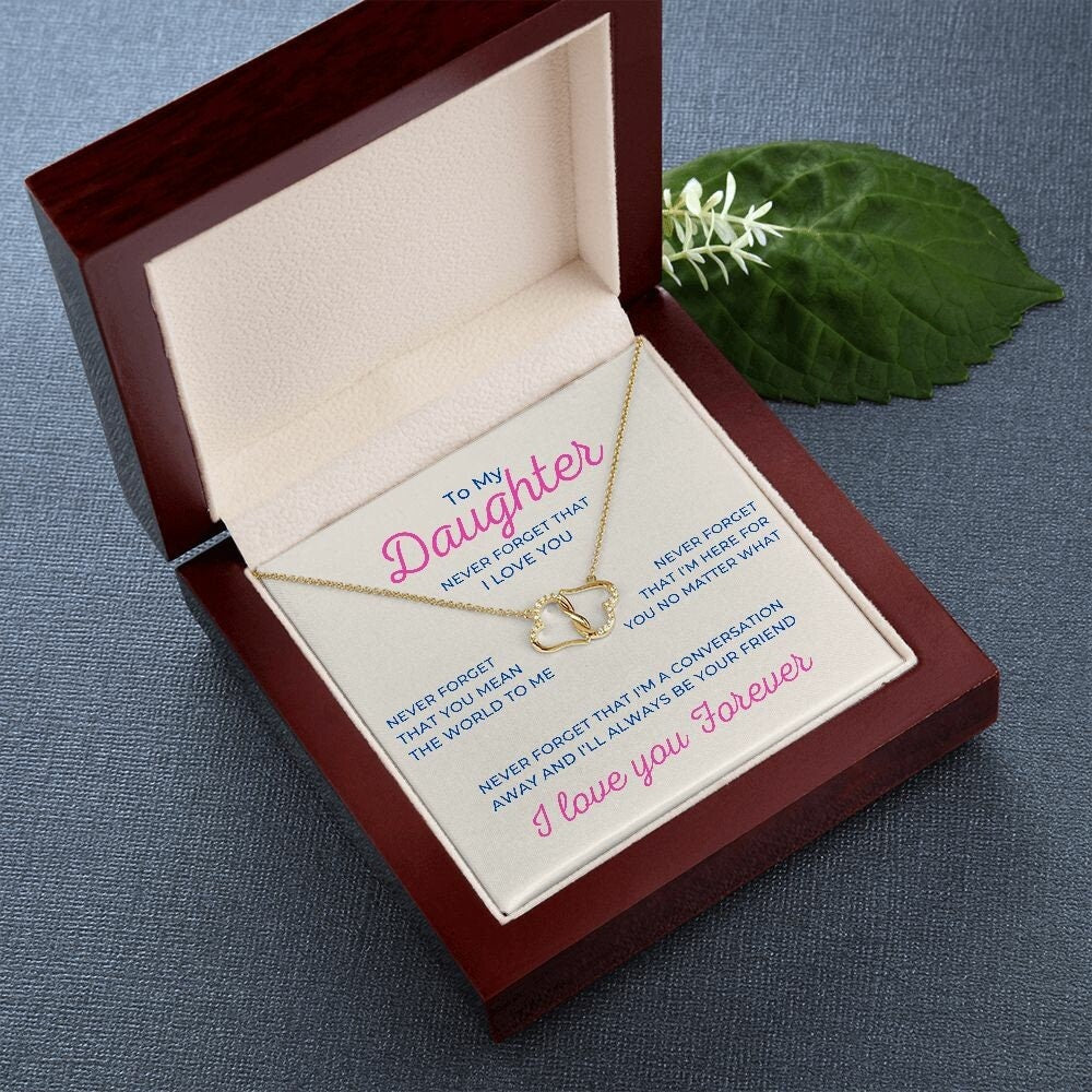 To My Daughter I love you Forever Diamond And Gold Necklace Interlocking Hearts Everlasting Love