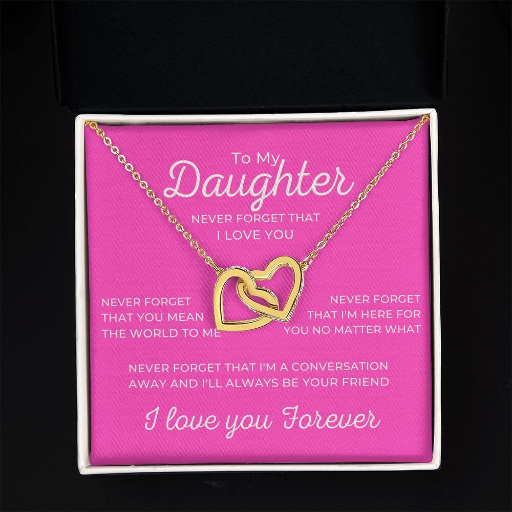 To My Daughter I Love You Forever Necklace, Rose or Yellow Gold Interlocking Hearts Minimalist Gift