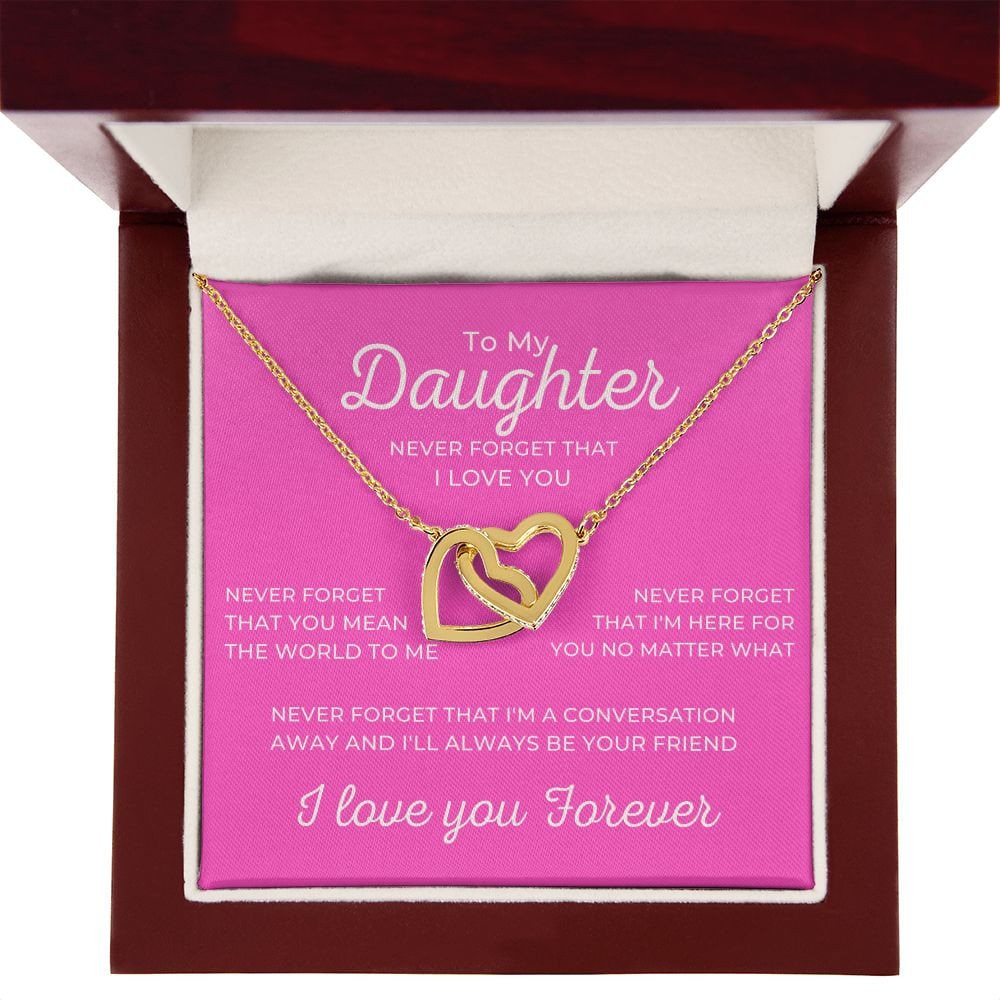 To My Daughter I Love You Forever Necklace, Rose or Yellow Gold Interlocking Hearts Minimalist Gift