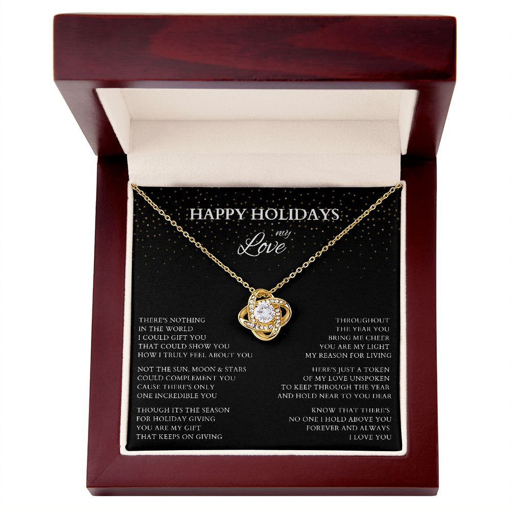 Happy Holidays My Love Love Knot Gold Necklace, Holiday Gift for Wife, Holiday Necklace for Lover
