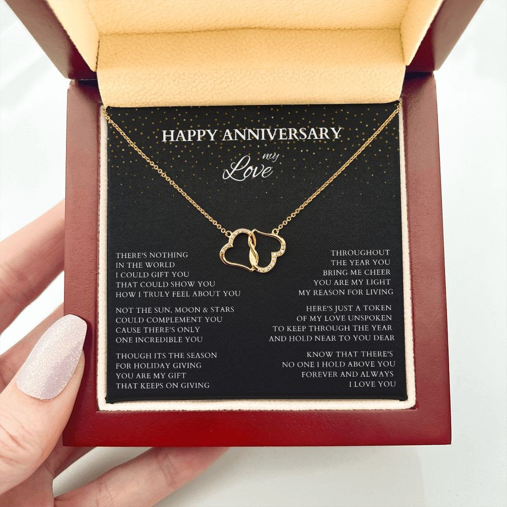 Double Diamond Gold Hearts Necklace Holiday Season Anniversary Gift