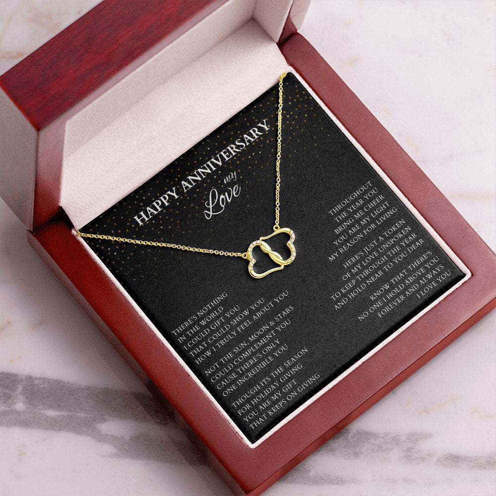 Double Diamond Gold Hearts Necklace Holiday Season Anniversary Gift