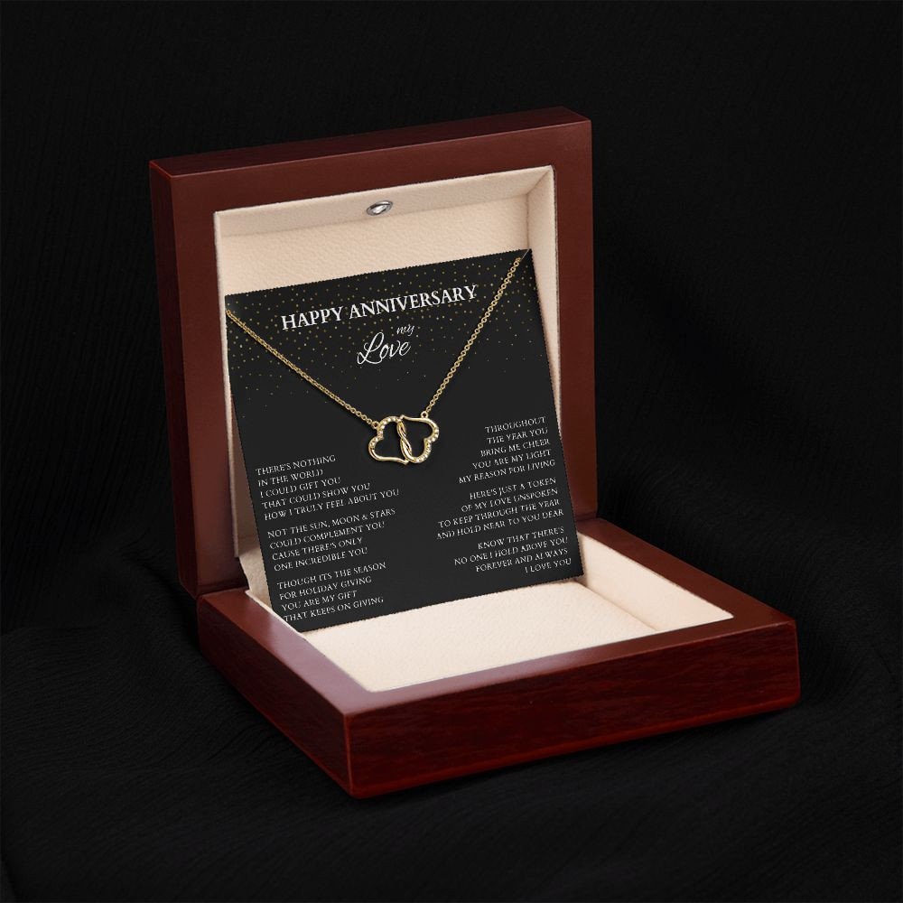 Double Diamond Gold Hearts Necklace Holiday Season Anniversary Gift