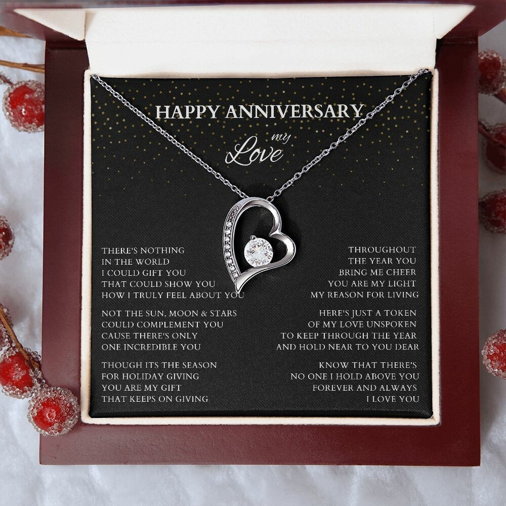 Happy Anniversary Wife Gift Necklace, Original Poem Necklace for Lover Life Partner, Holiday Christmas New Year Anniversary Wife Gift