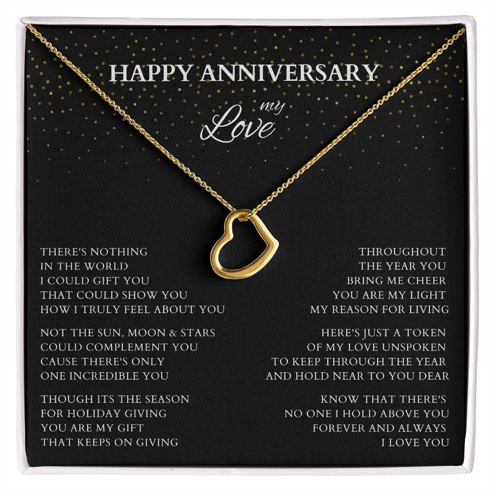Happy Anniversary Wife Gift Delicate Heart Minimalist Necklace, Original Poem Necklace for Lover Life Partner, Holiday Christmas New Year