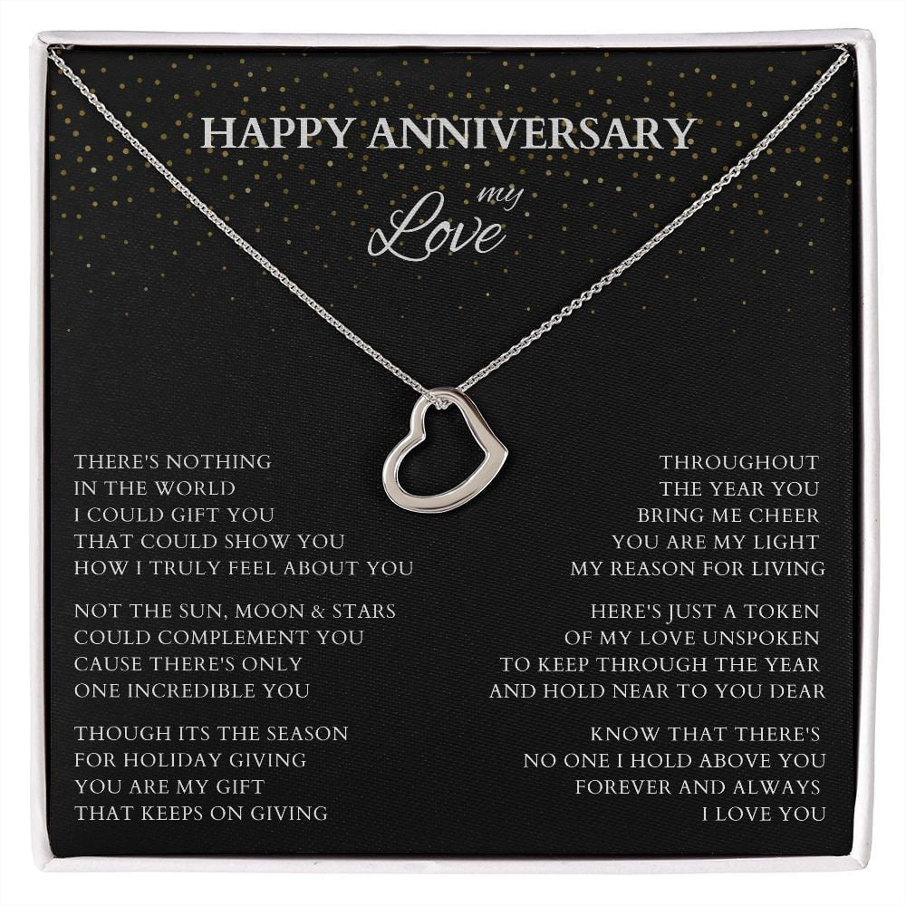 Happy Anniversary Wife Gift Delicate Heart Minimalist Necklace, Original Poem Necklace for Lover Life Partner, Holiday Christmas New Year