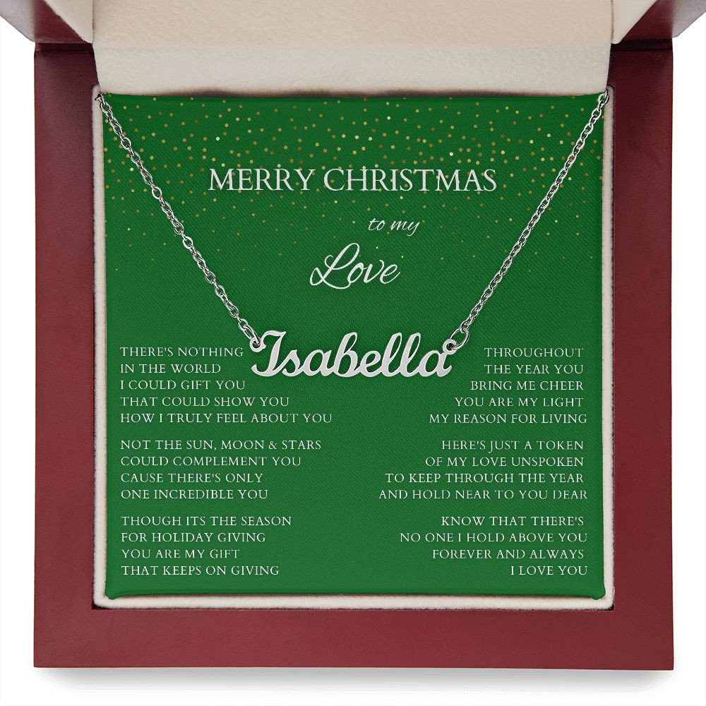 Merry Christmas Name Necklace to My Wife, Holiday Custom Minimalist Necklace with Poem for Love, Lover, Life Partner