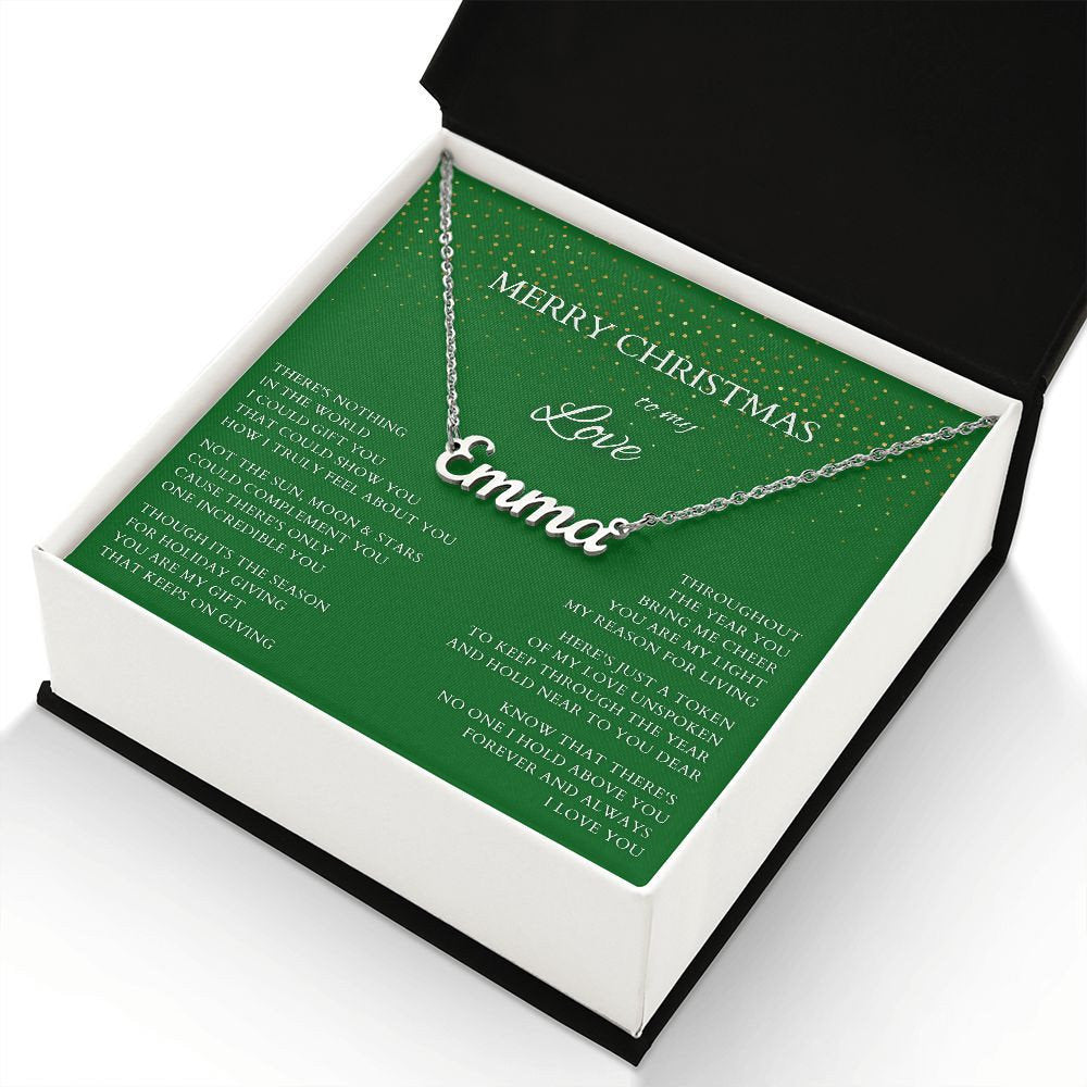 Merry Christmas Name Necklace to My Wife, Holiday Custom Minimalist Necklace with Poem for Love, Lover, Life Partner