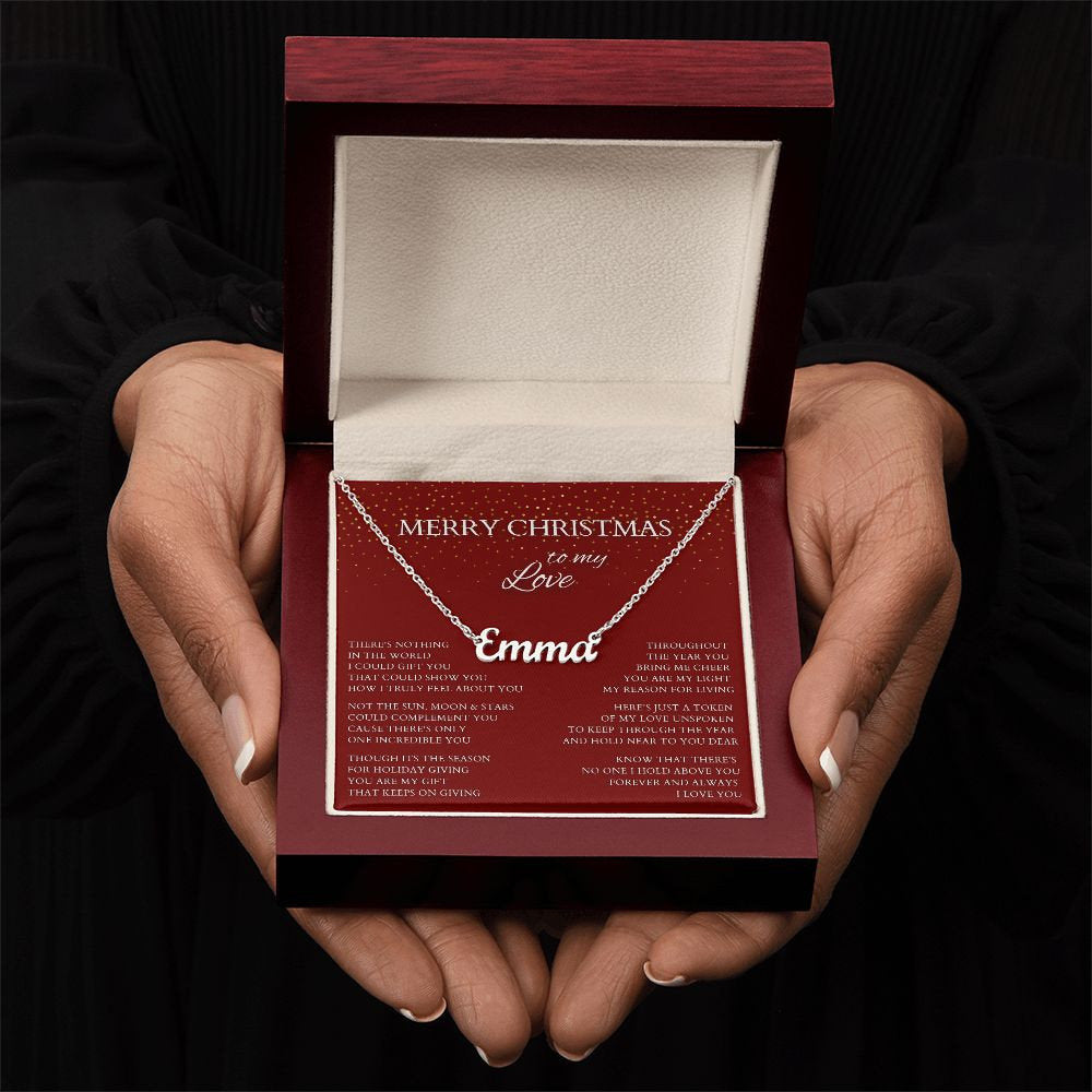 Merry Christmas Name Necklace to My Wife, Holiday Custom Minimalist Necklace with Poem for Love, Lover, Life Partner