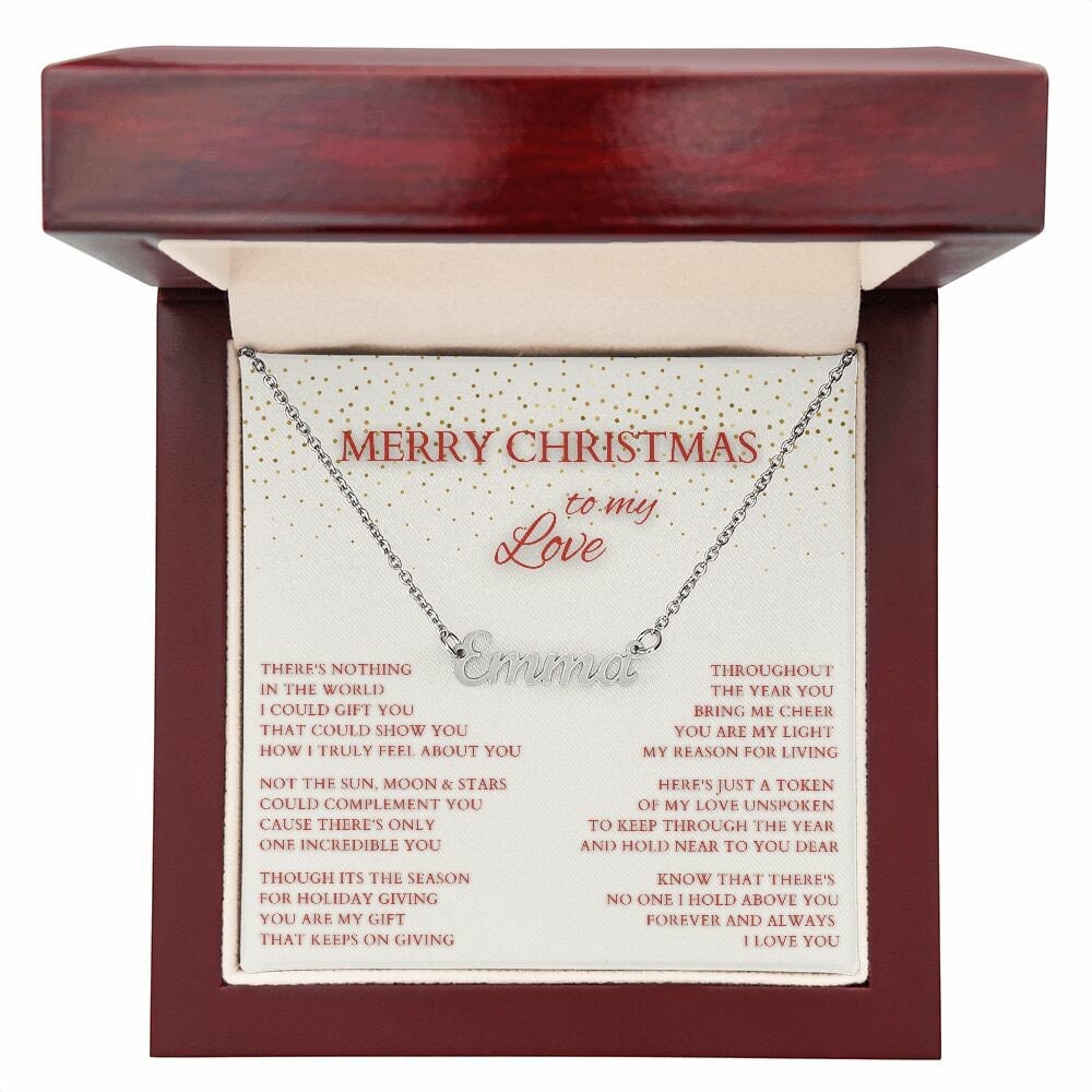 Merry Christmas Name Necklace to My Wife, Holiday Custom Minimalist Necklace with Poem for Love, Lover, Life Partner