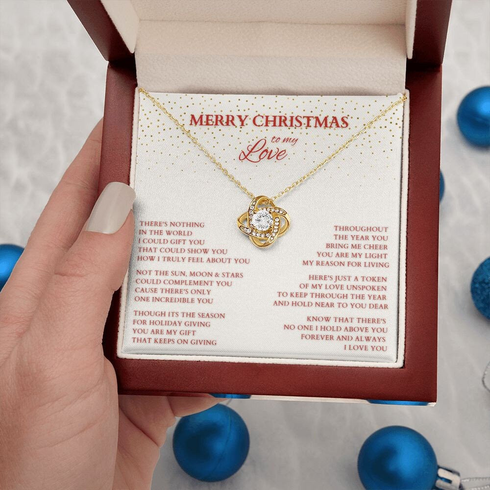 Wife Gift, Merry Christmas to My Love Necklace, Love Knot Christmas Gift for Wife or Lover, Girlfriend Holiday Gift