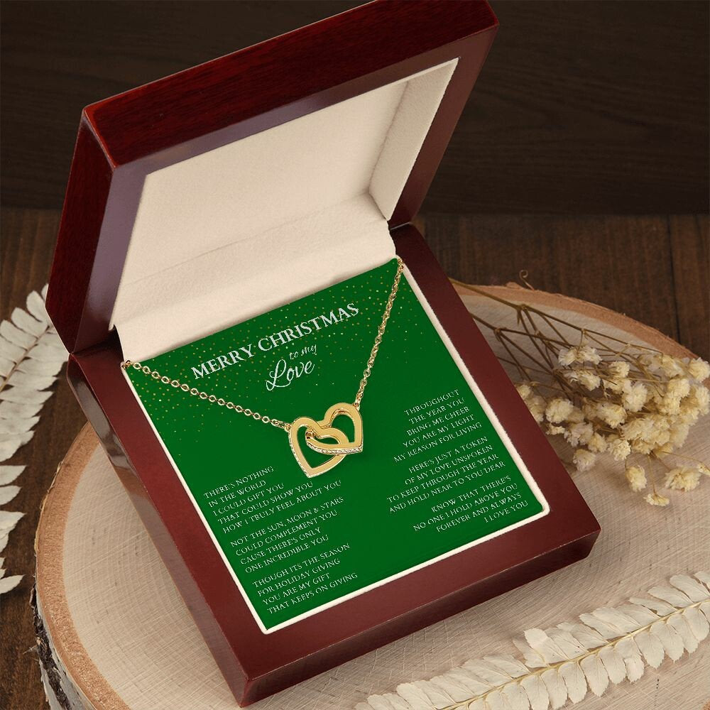 Wife Gift, Merry Christmas to My Love Necklace, Interlocking Hearts Christmas Gift for Wife or Lover or Daughter, Girlfriend Holiday Gift