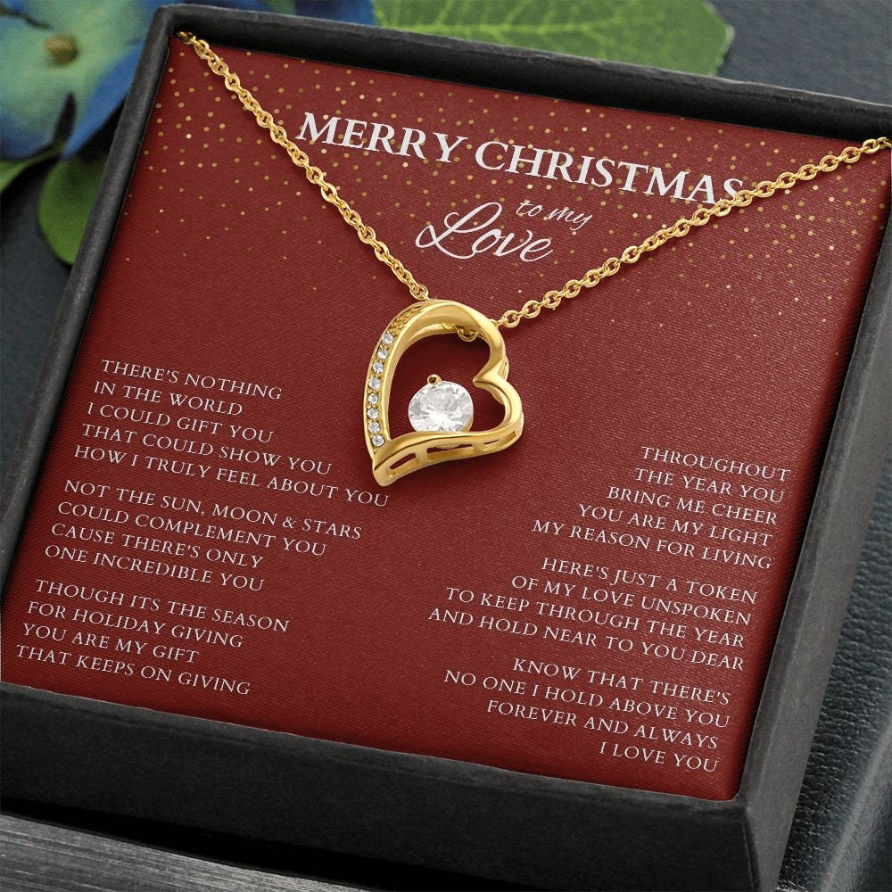 Merry Christmas Love Necklace Gift, Gift for Girlfriend,Holiday Heart Necklace with Poem for Love, Forever Love To Lover, Life Partner Gift