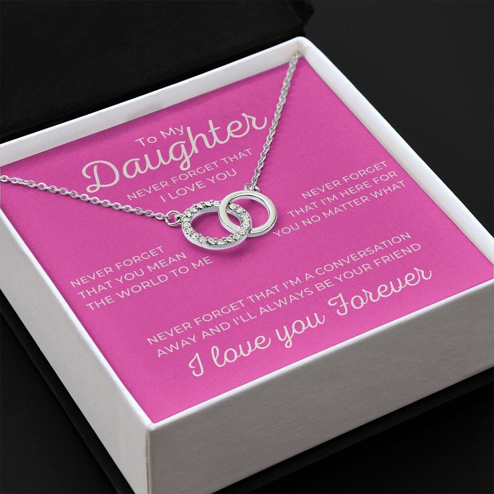 To My Daughter I Love You Forever Perfect Pair Necklace, Double White Gold Interlocking Circles Minimalist Gift