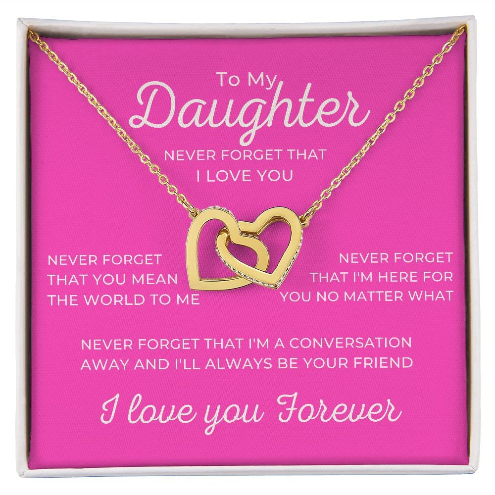 To My Daughter I Love You Forever Necklace, Rose or Yellow Gold Interlocking Hearts Minimalist Gift