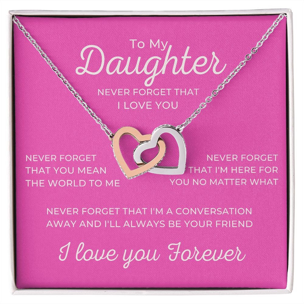 To My Daughter I Love You Forever Necklace, Rose or Yellow Gold Interlocking Hearts Minimalist Gift