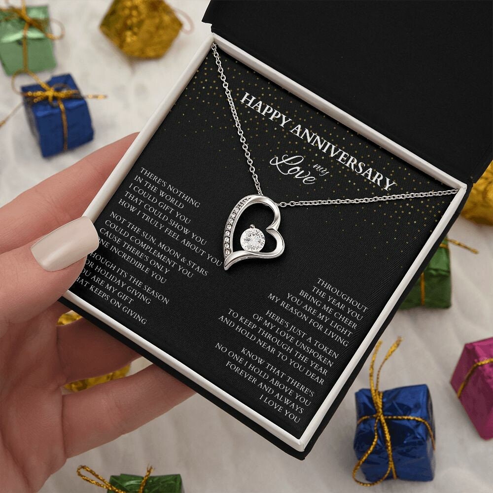 Happy Anniversary Wife Gift Necklace, Original Poem Necklace for Lover Life Partner, Holiday Christmas New Year Anniversary Wife Gift