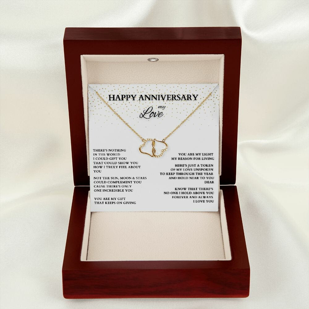 Personalized Anniversary Gift, Gold and Diamond Interlocking Hearts, Anniversary Necklace, Diamond Anniversary Gift, Wife Gift, Lover Gift