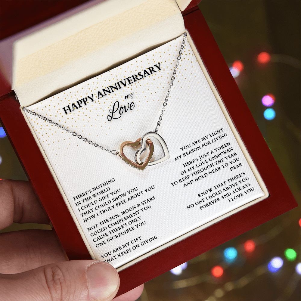 Happy Anniversary Gift, Interlocking Hearts Gift for Wife, Wife Anniversary Gift, Gold Heart Anniversary Gift, custom Anniversary Necklace