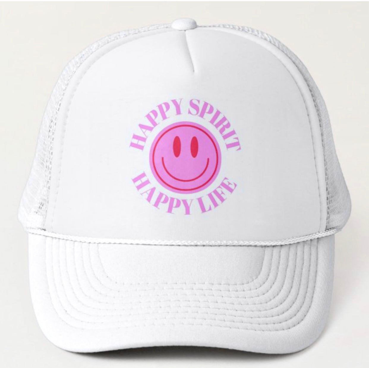 Hat Happy Spirit Happy Life- Aesthetic Hat, Smile Tumblr hat, Trendy Oversized hat, Vsco girl, Pink Graphic Trucker Hat, Baseball Hat