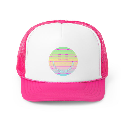 Hat Happy Spirit Happy Life, Aesthetic Sunset Hat, Smile Tumblr Hat, Trendy Trucker Hat, Vsco Girl, Pink Graphic Trucker Hat, Baseball Hat