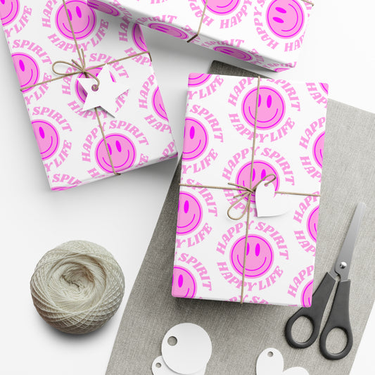 Aesthetic Gift Wrap Paper, Pink Smile Face Gift Wrap Paper, Pink Smile Wrapping Paper, Pastel Christmas Paper, Pink Holiday Wrapping Paper