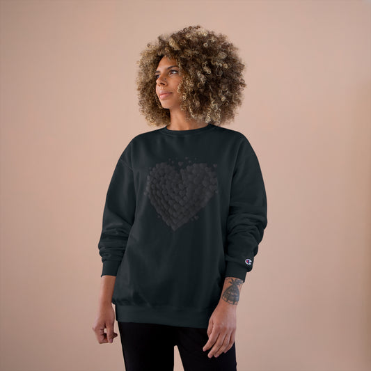 Heart of Hearts Champion Sweatshirt, Pile of Hearts, Graphic Hearts Crewneck, Black Hearts Pullover