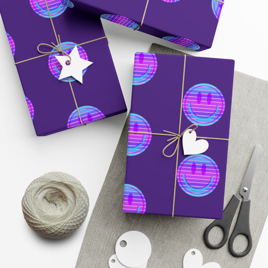 Aesthetic Gift Wrap Paper, Smile Face Gift Wrap Paper, Blue Purple Smile Wrapping Paper, Pastel Christmas Paper, Purple Holiday Wrap