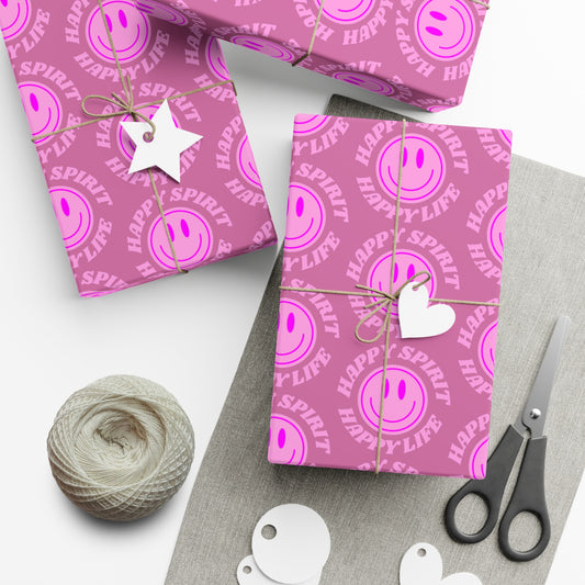 Aesthetic Gift Wrap Paper, Pink Smile Face Gift Wrap Paper, Pink Smile Wrapping Paper, Pastel Christmas Paper, Pink Holiday Wrapping Paper