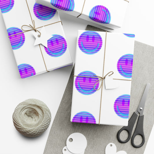 Aesthetic Gift Wrap Paper, Purple Smile Face Gift Wrap Paper, Blue Purple Smile Wrapping Paper, Pastel Christmas Paper, Purple Gift Wrap