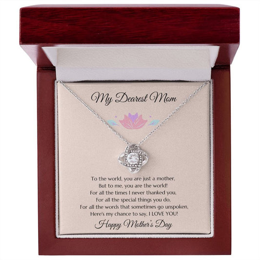 Mother's Day Gift, Mothers Day Message Card Necklace, Mom Gift, Gold Love Knot and Mom Poem, To Mom from Daughter, to Mom from Son, Mom Gift