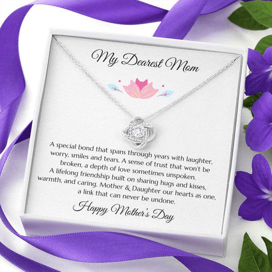 Mother's Day Gift, Mothers Day Message Card Jewelry, Mom Gift, Gold Love Knot and Mom Poem, To Mom from Daughter, to Mom from Son, Mom Gift