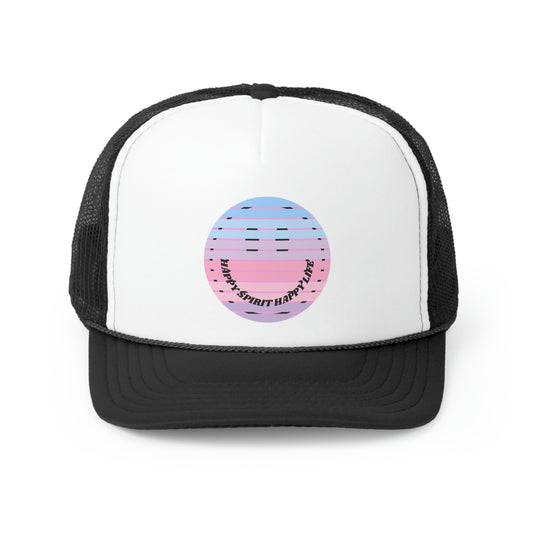 Hat Happy Spirit Happy Life, Aesthetic Sunset Hat, Smile Tumblr Hat, Trendy Trucker Hat, Vsco Girl, Pink Graphic Trucker Hat, Baseball Hat