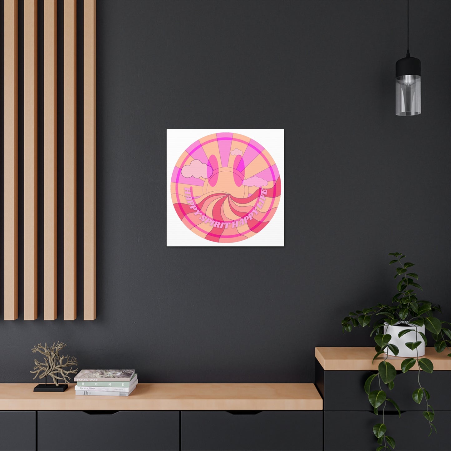 Smile Face Wall Art, Aesthetic Smile Face Gallery Canvas Wrap, Sunset Wall Art, Bedroom Wall Art, Pink Smile Decoration, Home Decoration