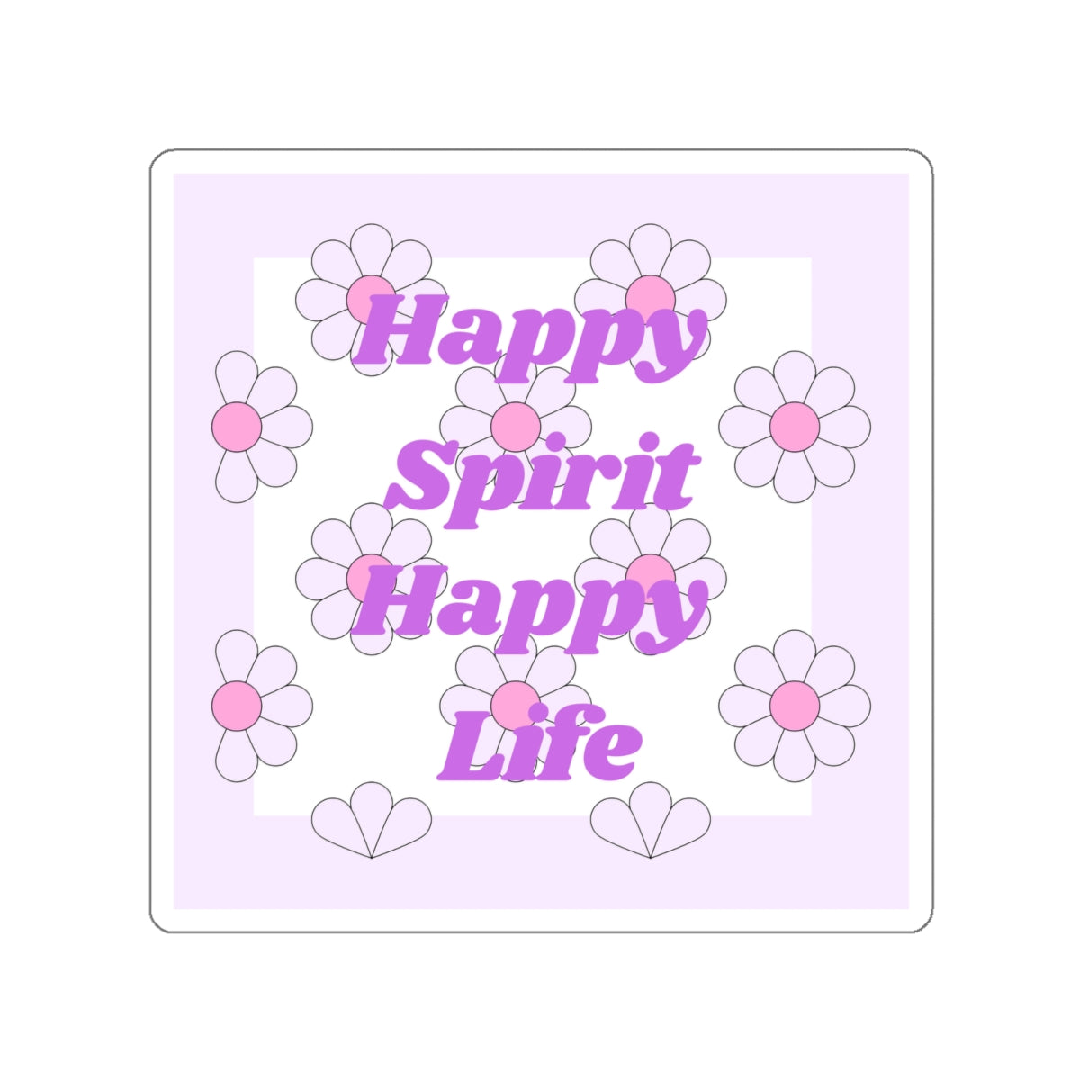 Aesthetic Sticker Happy Spirit Happy Life, Happy Mind Positivity Die-Cut Sticker, Flowered Pink Purple Earth Smile Y2K Graphic